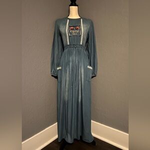 Chic Denim Maxi Dress with Embroidered Detail
